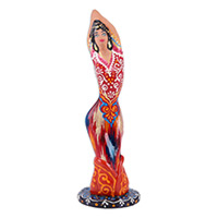 Porcelain sculpture, 'The Flaming Dance' - Painted Red Porcelain Dancer Sculpture from the Silk Road