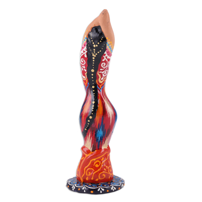 Porcelain sculpture, 'Flame Dance' - Painted Red Porcelain Dancer Sculpture from the Silk Road