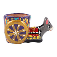 Porcelain pencil holder, 'Magical Trades' - Painted Purple Porcelain Merchant Cart Pencil Holder