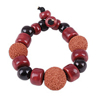Ceramic beaded stretch bracelet, 'Obscure Passion' - Red and Brown Ceramic Beaded Stretch Bracelet
