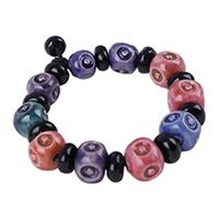 Ceramic beaded stretch bracelet, 'Vibrant Gazes' - Glazed colourful Ceramic Beaded Stretch Bracelet