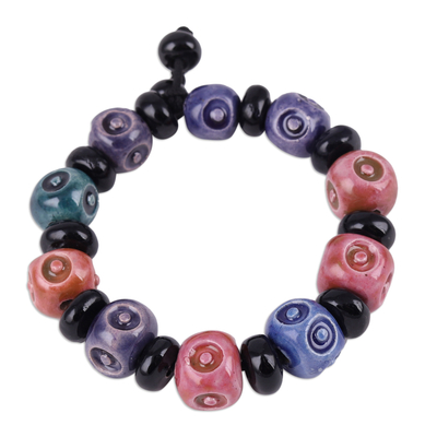 Ceramic beaded stretch bracelet, 'Vibrant Gazes' - Glazed Colorful Ceramic Beaded Stretch Bracelet