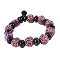 Ceramic beaded stretch bracelet, 'Violet Hypnotism' - Spiral Violet and Black Ceramic Beaded Stretch Bracelet