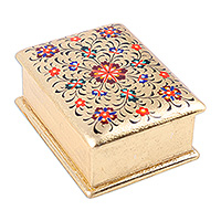 Gold foil and papier mache jewelry box, 'Golden Elysium' - Hand-Painted Floral Gold Foil Papier Mache Jewelry Box
