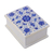 Papier mache jewelry box, 'Sapphire Season' - Floral Handmade Sapphire and White Papier Mache Jewelry Box