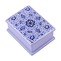 Papier mache jewellery box, 'Lavender Epoch' - Floral-Patterned Blue and Lavender Papier Mache jewellery Box