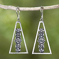 Sterling silver dangle earrings, 'Floral Wonder' - Flower Motif Sterling Silver Dangle Earrings from Armenia