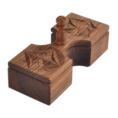 Cuenco de madera para condimentos - Cuenco para condimentos de dos compartimentos de madera de nogal de Armenia