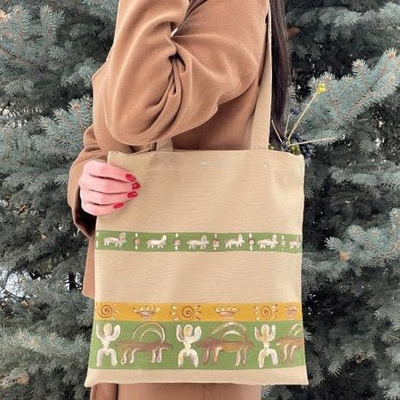 Cotton tote bag, 'Classic Erebuni' - Erebuni Fortress-Inspired Hand-Painted Cotton Tote Bag