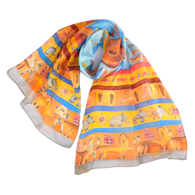 Hand-painted silk scarf, 'Erebuni Heritage' - Traditional Hand-Painted Silk Scarf in a colourful Palette
