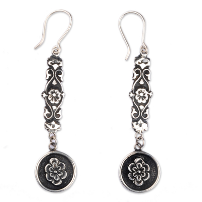 Sterling silver dangle earrings, 'Armenian Rose Garden' - Sterling Silver Floral Dangle Earrings with Oxidized Finish