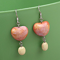 Ceramic dangle earrings, 'Sunset Heart' - Ceramic & Sterling Silver Heart Dangle Earrings from Armenia