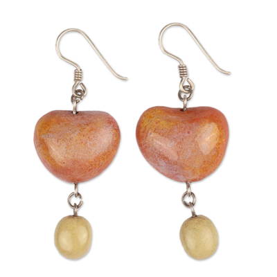 Ceramic dangle earrings, 'Sunset Heart' - Ceramic & Sterling Silver Heart Dangle Earrings from Armenia
