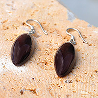 Ceramic dangle earrings, 'Serene Midnight' - Handcrafted Dark Brown Ceramic Dangle Earrings from Amernia