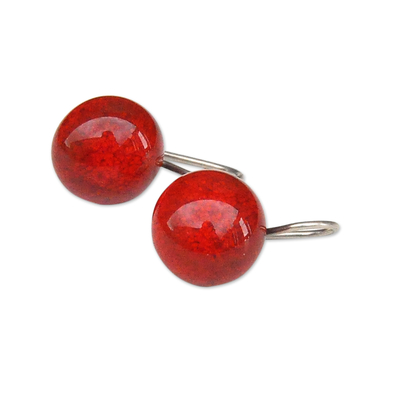 Modern Red Ceramic Drop Earrings with Sterling Silver Hooks