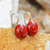 Ceramic drop earrings, 'Red Moon' - Modern Red Ceramic Drop Earrings with Sterling Silver Hooks