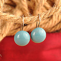 Ceramic drop earrings, 'Light Blue Moon' - Modern Light Blue Ceramic Drop Earrings with Silver Hooks
