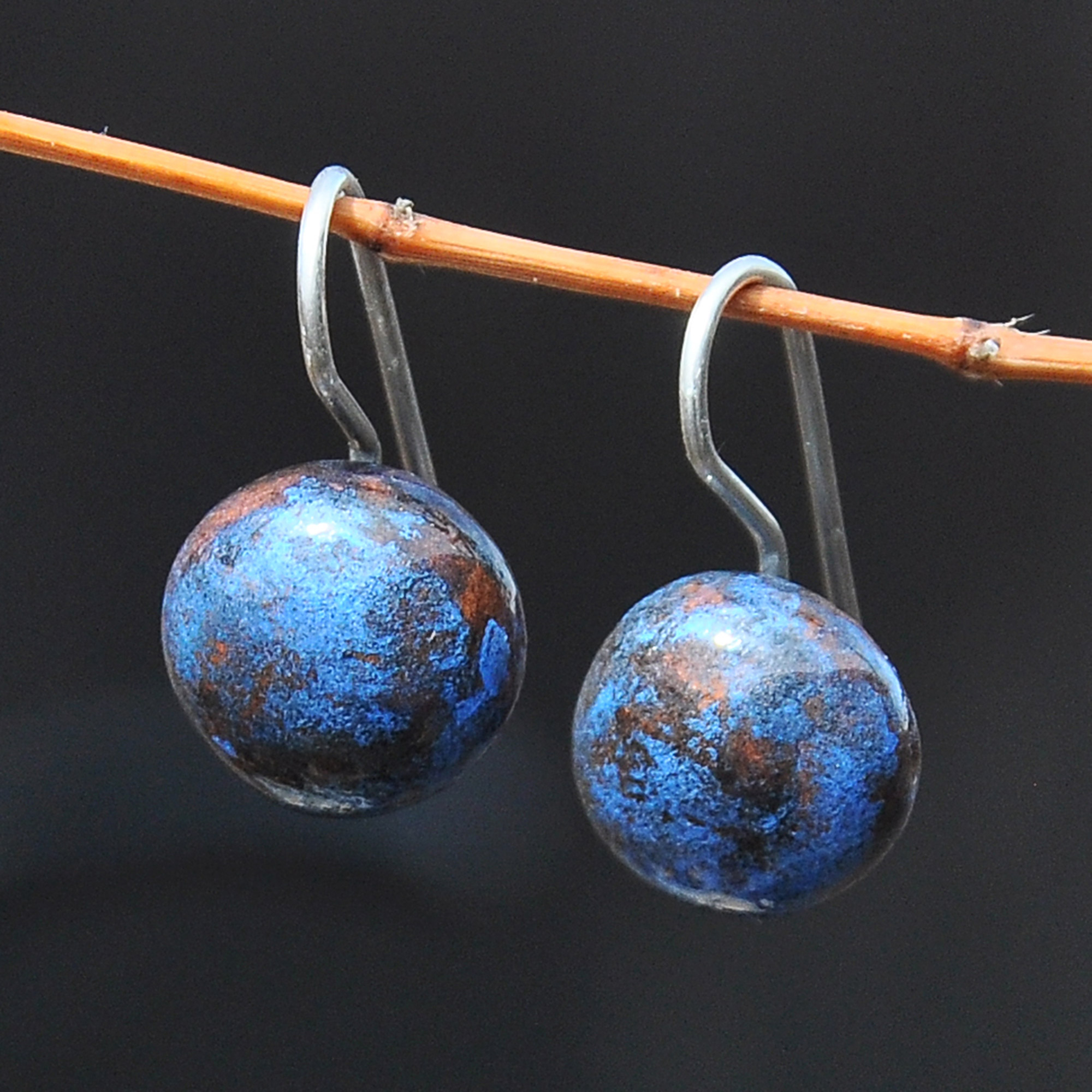 Modern Dark Blue Ceramic Drop Earrings with 925 Silver Hooks, 'Dark Blue  Moon'