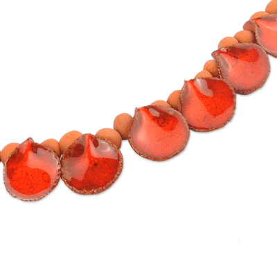 Collar de cuentas de cerámica - Collar con gotitas de cerámica pintada a mano en rojo y naranja