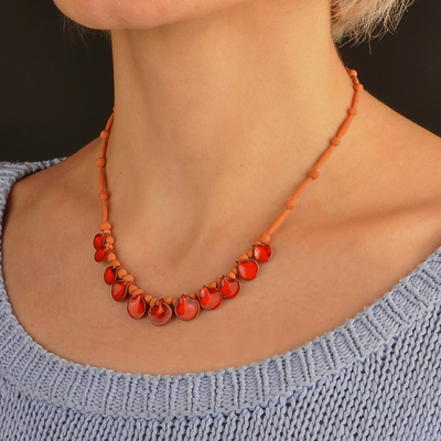 Collar de cuentas de cerámica - Collar con gotitas de cerámica pintada a mano en rojo y naranja