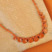 Ceramic beaded necklace, 'Spicy Droplets' - Hand-Painted Ceramic Beaded Droplet Necklace in Orange