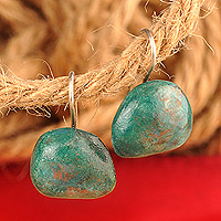 Ceramic drop earrings, 'Teal Sky' - Modern Teal Ceramic Drop Earrings with Sterling Silver Hooks