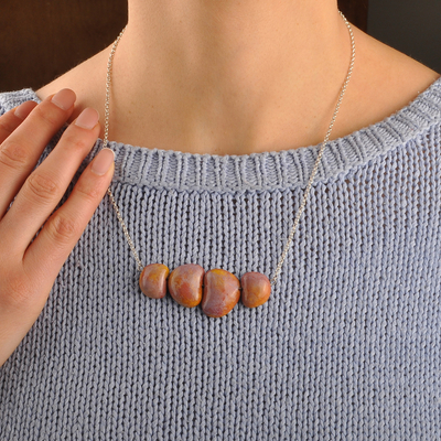 Ceramic pendant necklace, 'Warm Modernity' - Warm-Toned Ceramic Pendant Necklace Crafted in Armenia