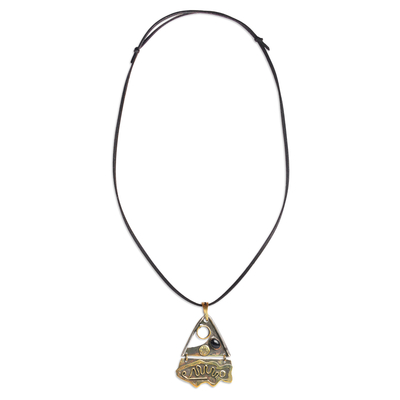 Halskette mit Onyx-Anhänger - Halskette mit Fischmotiv aus Messing und Melchior-Anhänger mit Onyx