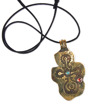 Carnelian choker pendant necklace, 'Splendid Armenia' - Choker Pendant Necklace with Carnelian and Recon Turquoise