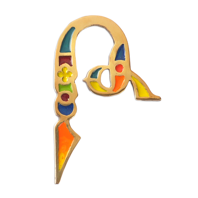 Brass brooch, 'Palatial T‘' - Hand-Painted Brass Brooch with Armenian Letter T‘