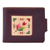 Ledergeldbörse - Braune Lederbrieftasche mit floralem Kreuzstich-Textilakzent