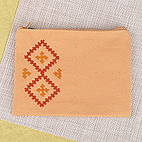Cotton cosmetic bag, 'Marash Diamonds' - Handcrafted Diamond-Themed Embroidered Cotton Cosmetic Bag