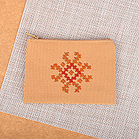 Bolsa cosmética de algodón, 'Marash Flower' - Bolsa cosmética de algodón bordada con temática floral hecha a mano