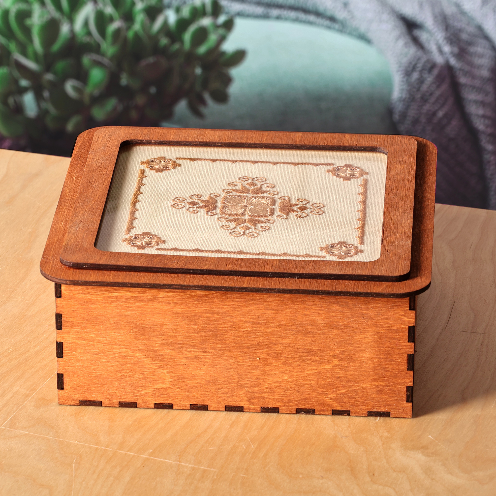 Handmade Wood Jewelry Box Topped by Cotton Embroidered Motif - Charming  Lotus