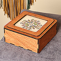 Wood jewelry box, 'Amazing Colors' - Handmade Wood Jewelry Box with Colorful Embroidered Motif
