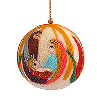 Embroidered felt ornament, 'Traditional Nativity' - Armenian Felt Ornament with Hand-Embroidered Nativity Motif
