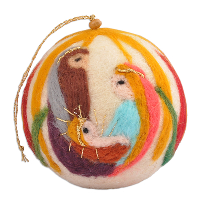 Embroidered felt ornament, 'Traditional Nativity' - Armenian Felt Ornament with Hand-Embroidered Nativity Motif