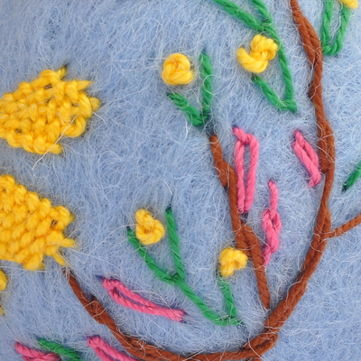 Embroidered felt ornament, 'Armenian Spring' - Felt Ornament with Hand-Embroidered Floral and Leaf Motifs