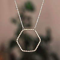 Sterling silver pendant necklace, 'Yerevan's Hexagon' - Sterling Silver Hexagon-Shaped Pendant Necklace from Armenia