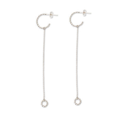 Sterling silver dangle earrings, 'Sophisticated Fate' - Braided Geometric Sterling Silver Dangle Earrings