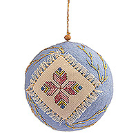 Embroidered wool felt ornament, 'Svaz Bouquet' - Blue Wool Felt Ornament with Embroidered Floral Textile