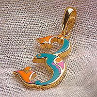 Gold-plated pendant, 'Y Birds of Armenia' - Traditional Bird-Themed Gold-Plated Pendant with Y Letter