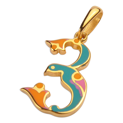 Gold-plated pendant, 'Y Birds of Armenia' - Traditional Bird-Themed Gold-Plated Pendant with Y Letter