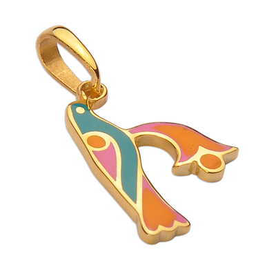 Gold-plated pendant, 'I Birds of Armenia' - Traditional Bird-Themed Gold-Plated Pendant with I Letter
