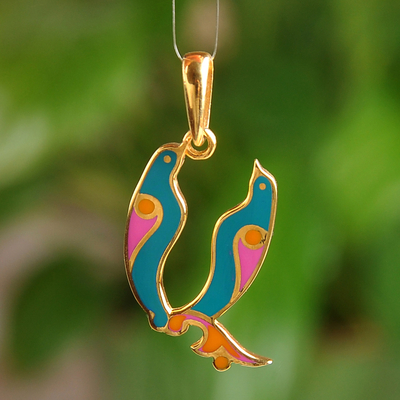 Gold-plated pendant, 'A Birds of Armenia' - Traditional Bird-Themed Gold-Plated Pendant with A Letter