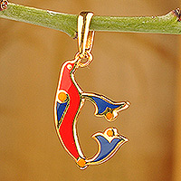 Gold-plated pendant, 'E Birds of Armenia' - Traditional Bird-Themed Gold-Plated Pendant with E Letter