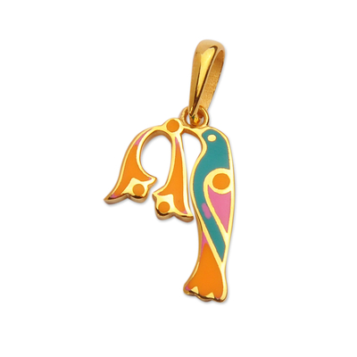 Gold-plated pendant, 'P Birds of Armenia' - Traditional Bird-Themed Gold-Plated Pendant with P Letter