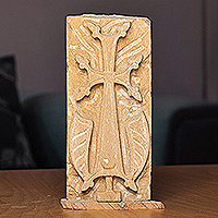 Felsite stone sculpture, 'Great Celtic Cross' - Armenian Hand-Carved Felsite Stone Sculpture of Celtic Cross