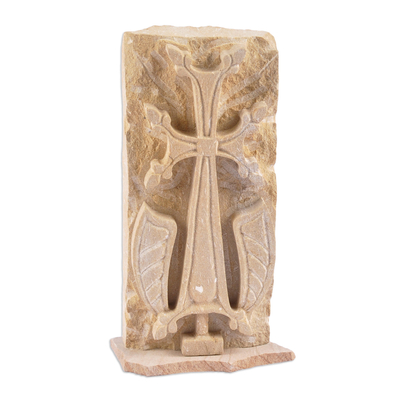 Felsit-Steinskulptur - Armenische handgeschnitzte Felsit-Steinskulptur eines Kreuzes