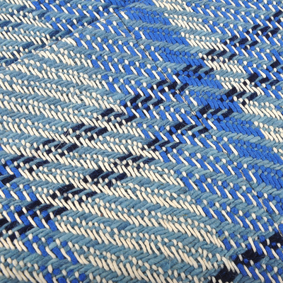 Bolso tote de lana - Bolso tote de lana a rayas azules y blancas tejido a mano en Armenia